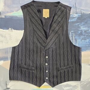 Mens Wah Maker Western Vest Size L Frontier Clothing Black Geometric Poly/Cotton